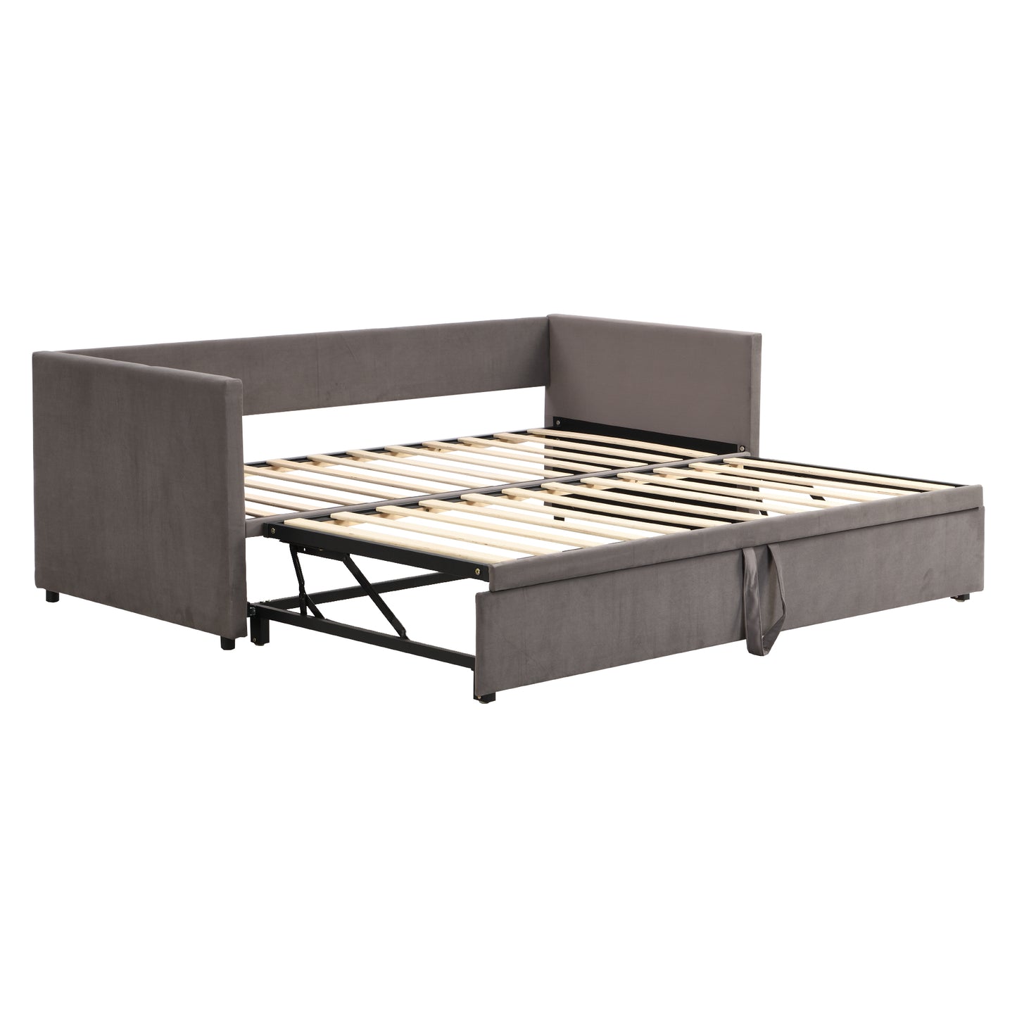 Polsterbett Ausziehbares Schlafsofa 90/180*200 cm mit Lattenrosten, Multifunktionsbett aus hautfreundlichem Samtstoff Grau