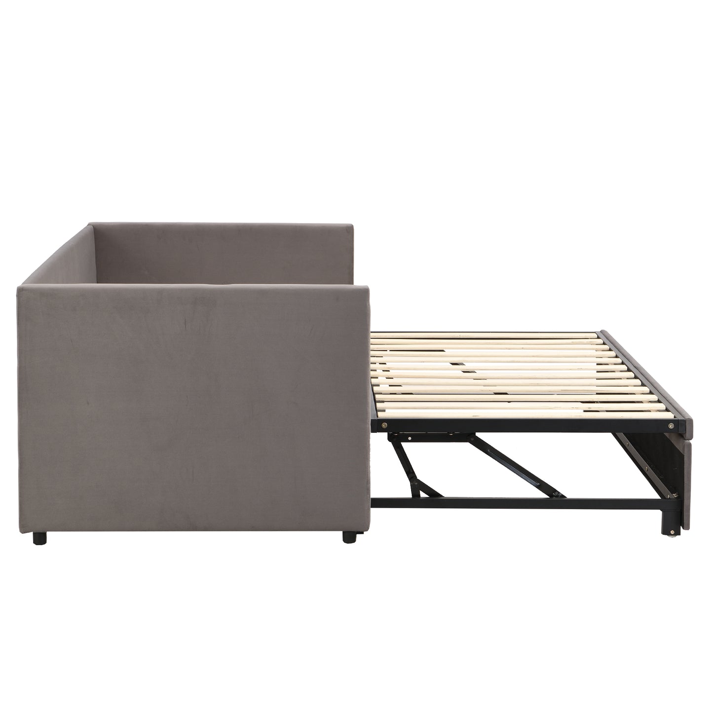 Polsterbett Ausziehbares Schlafsofa 90/180*200 cm mit Lattenrosten, Multifunktionsbett aus hautfreundlichem Samtstoff Grau