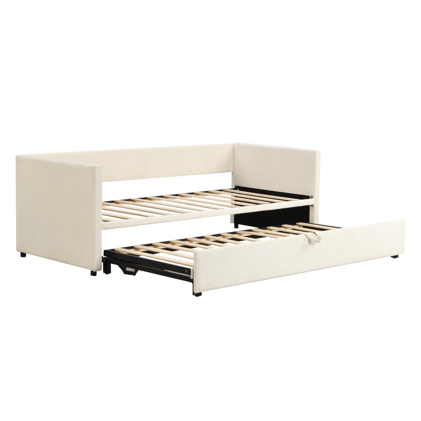 Polsterbett Ausziehbares Schlafsofa 90/180*200 cm mit Lattenrosten, Multifunktionsbett aus hautfreundlichem Samtstoff Grau