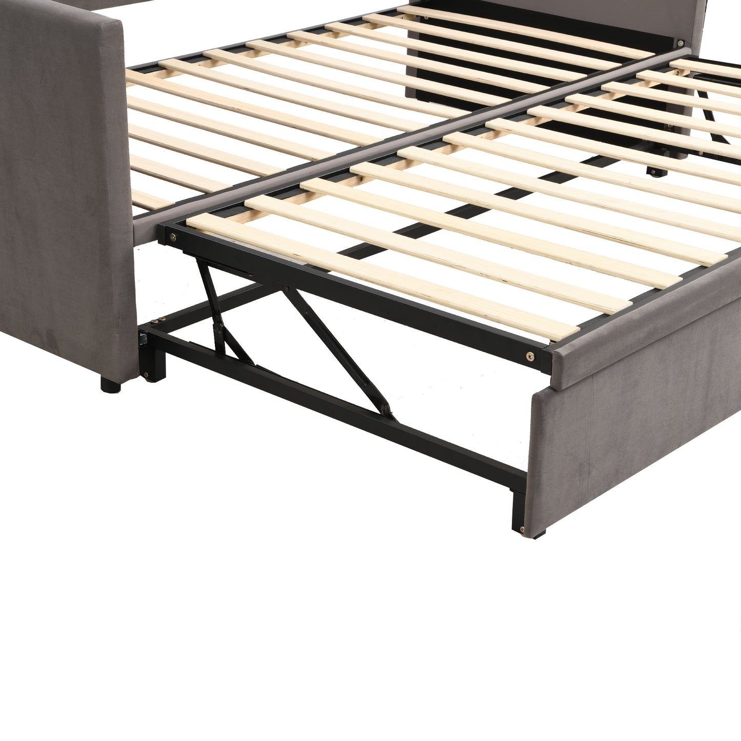 Polsterbett Ausziehbares Schlafsofa 90/180*200 cm mit Lattenrosten, Multifunktionsbett aus hautfreundlichem Samtstoff Grau