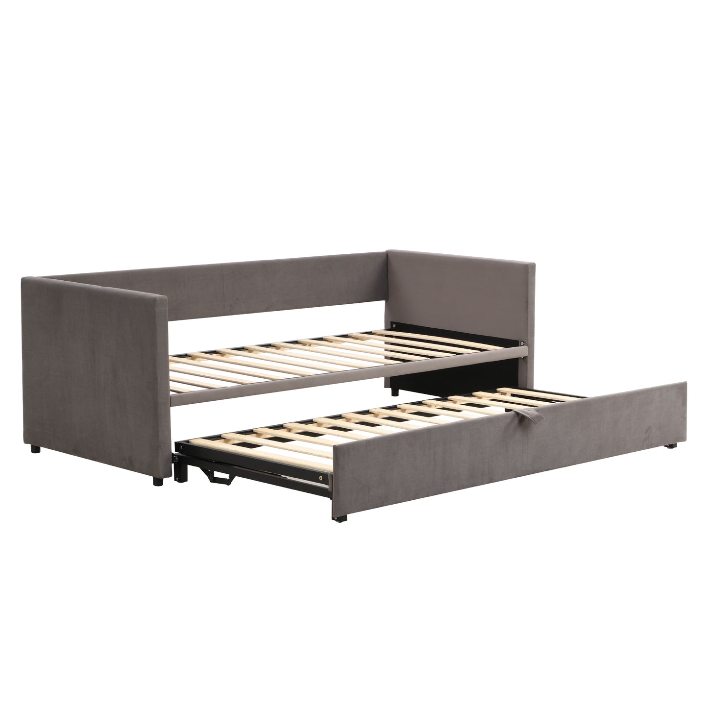 Polsterbett Ausziehbares Schlafsofa 90/180*200 cm mit Lattenrosten, Multifunktionsbett aus hautfreundlichem Samtstoff Grau
