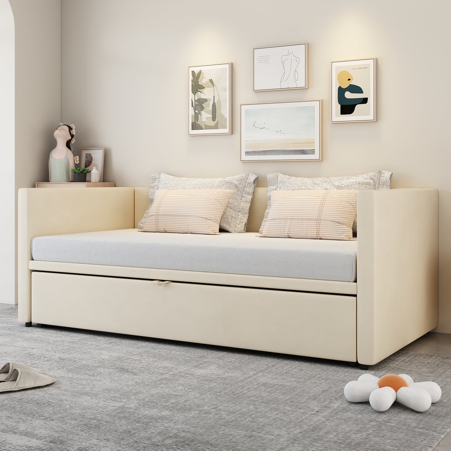Polsterbett Ausziehbares Schlafsofa 90/180*200 cm mit Lattenrosten, Multifunktionsbett aus hautfreundlichem Samtstoff Grau