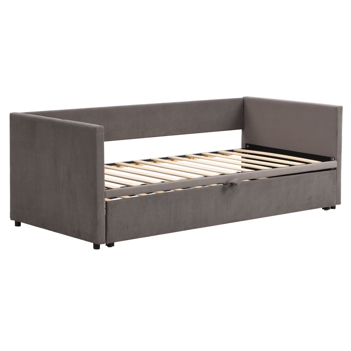 Polsterbett Ausziehbares Schlafsofa 90/180*200 cm mit Lattenrosten, Multifunktionsbett aus hautfreundlichem Samtstoff Grau