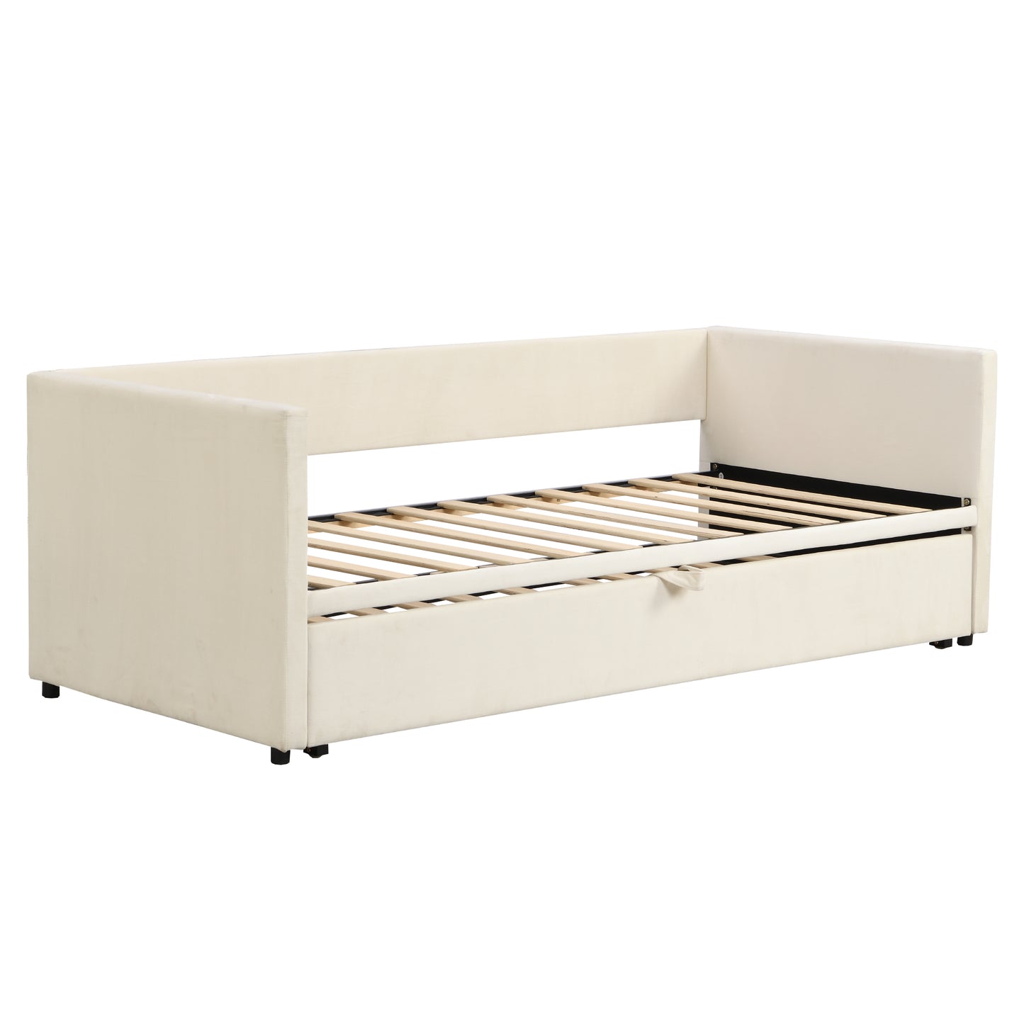 Polsterbett Ausziehbares Schlafsofa 90/180*200 cm mit Lattenrosten, Multifunktionsbett aus hautfreundlichem Samtstoff Grau