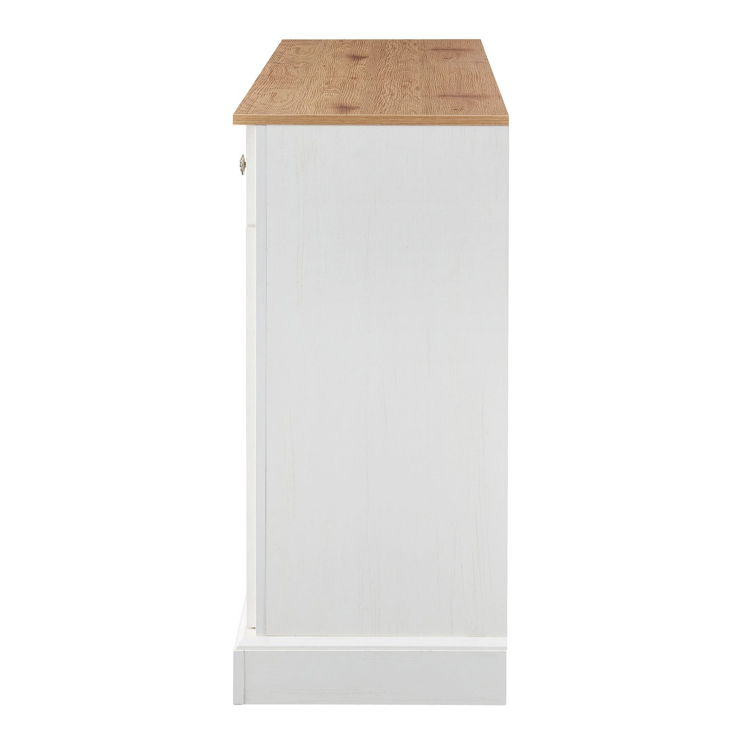 Großes Sideboard mit 4 Türen und 2 Schubladen, moderner Buffetschrank für Esszimmer und Wohnzimmer, 150 x 86 x 40 cm (L/B/H) – (Antikweiß+Naturholz)