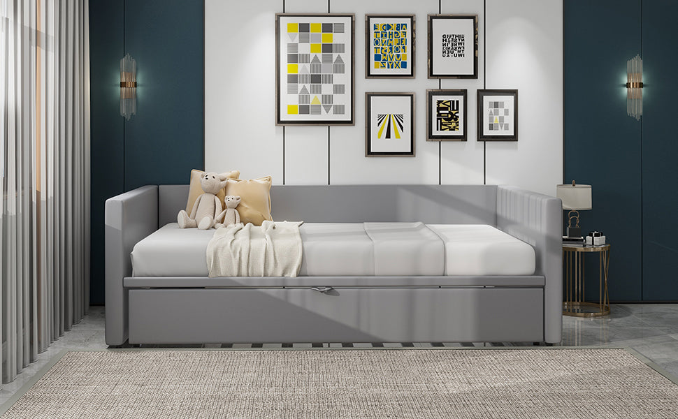 Polsterbett Ausziehbares Schlafsofa 90/180*200 cm mit Lattenrosten, Multifunktionsbett aus hautfreundlichem Samtstoff Grau