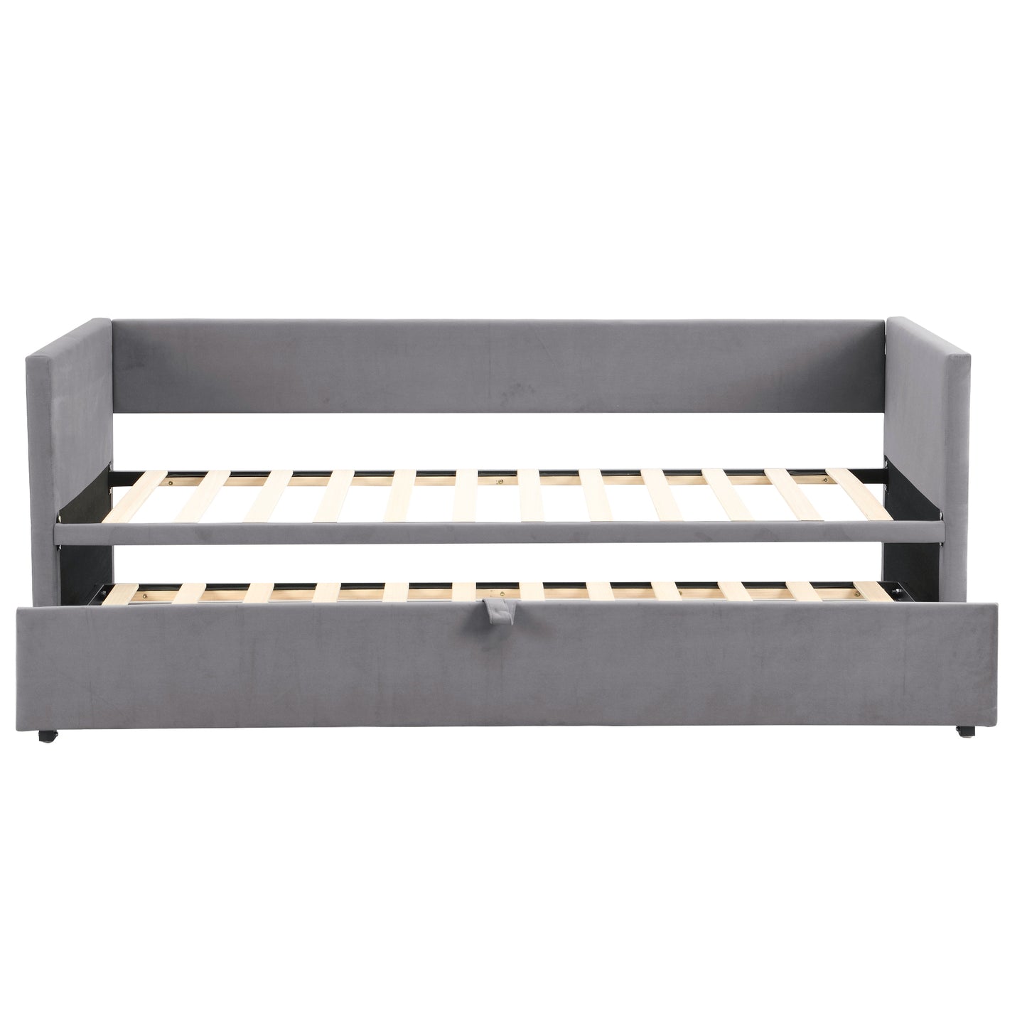 Polsterbett Ausziehbares Schlafsofa 90/180*200 cm mit Lattenrosten, Multifunktionsbett aus hautfreundlichem Samtstoff Grau