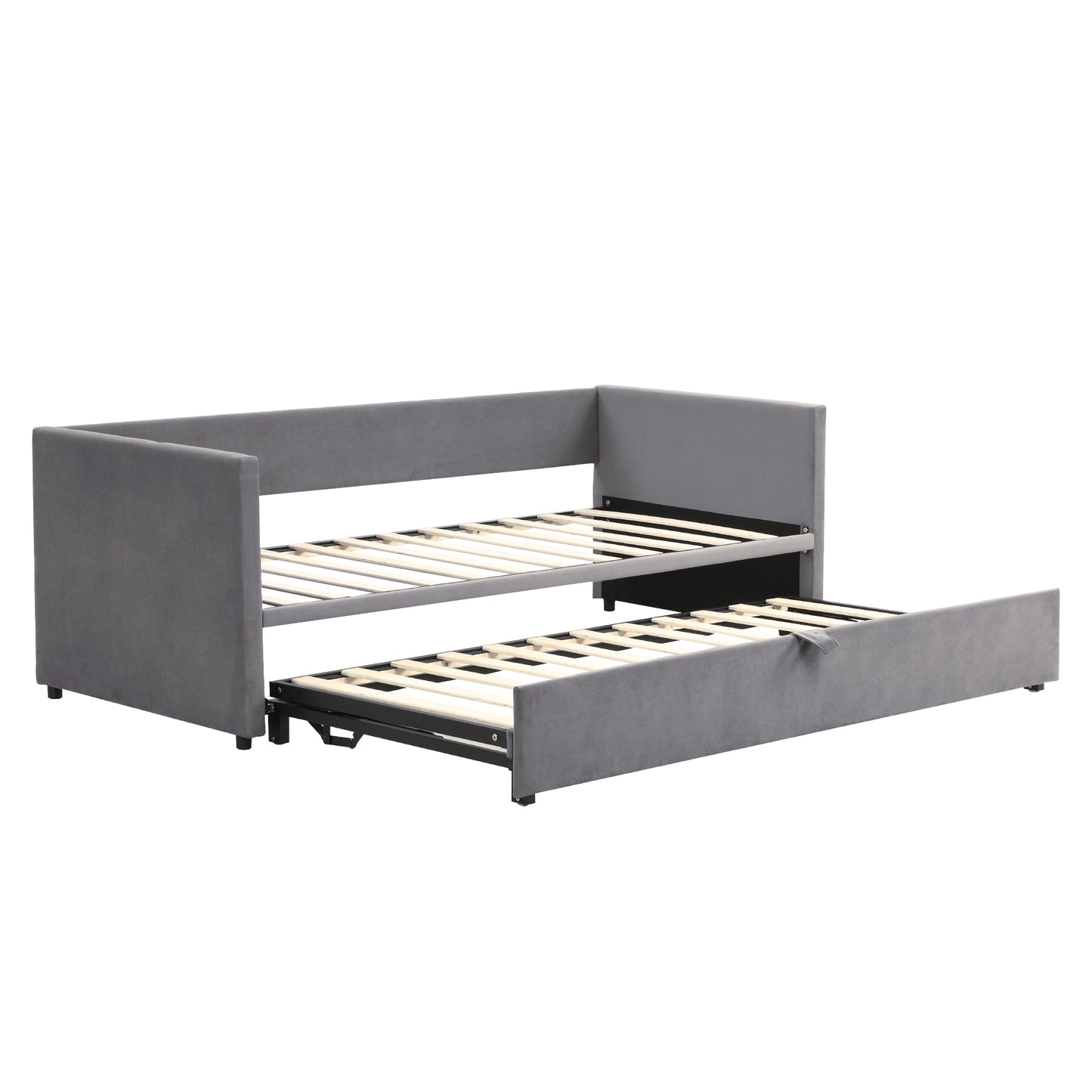 Polsterbett Ausziehbares Schlafsofa 90/180*200 cm mit Lattenrosten, Multifunktionsbett aus hautfreundlichem Samtstoff Grau