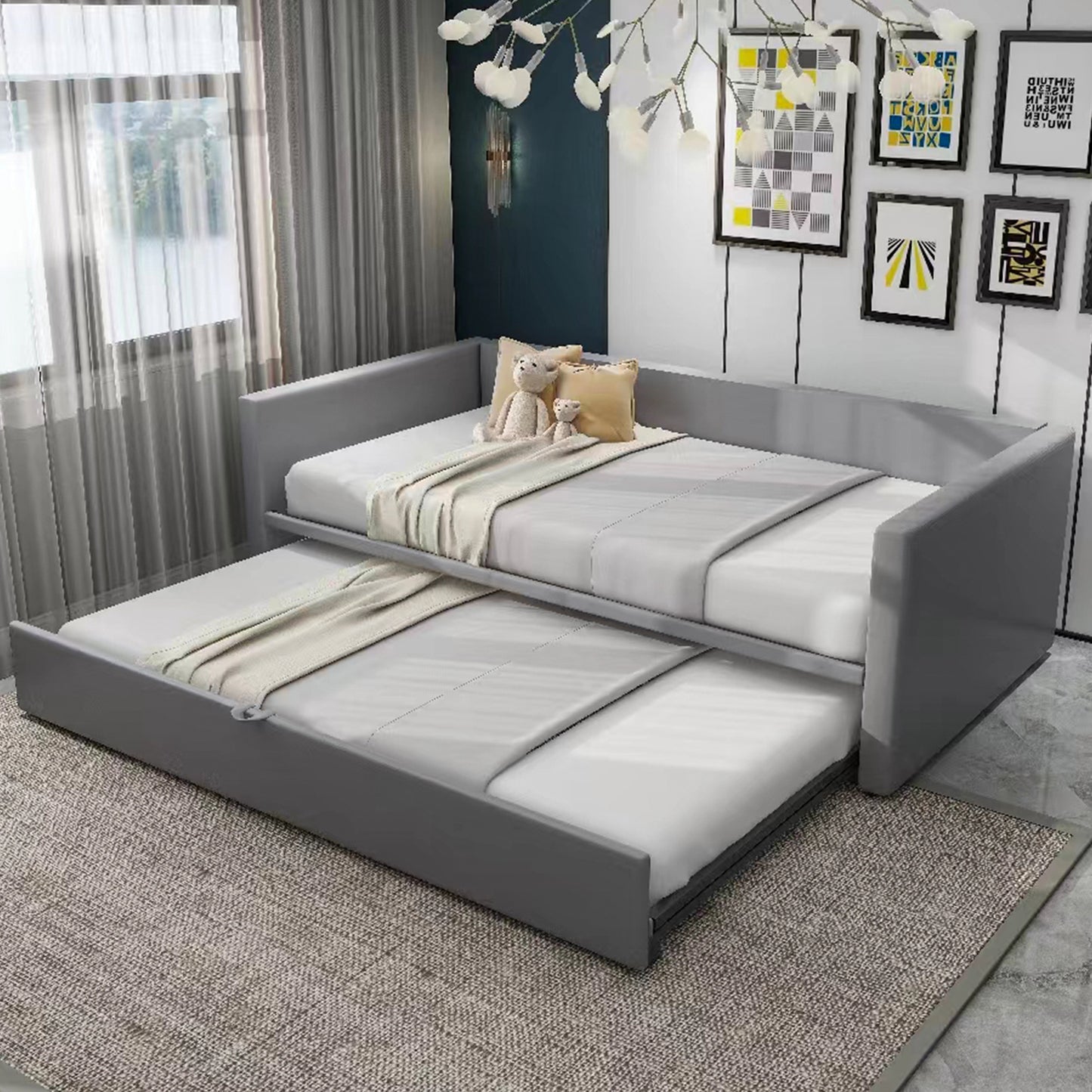 Polsterbett Ausziehbares Schlafsofa 90/180*200 cm mit Lattenrosten, Multifunktionsbett aus hautfreundlichem Samtstoff Grau