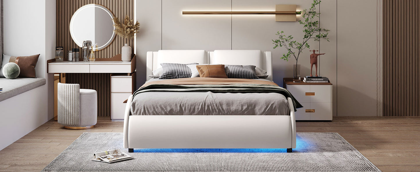 Polsterbett 140*200cm Kunstlederbett mit LED-Lichtbettgestell mit Lattenrosten Schwarz