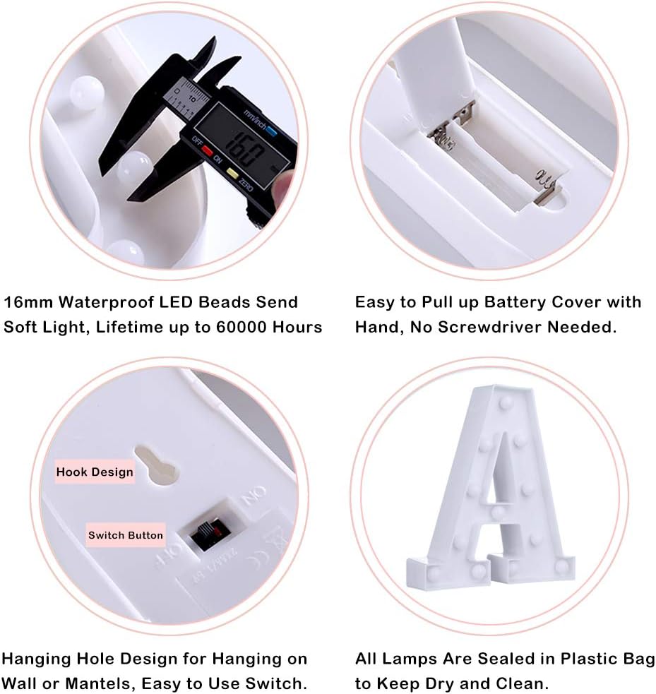 Set Sail Lettres Lumineuses Alphabet Lumineux Lampe LED Lettre Lumières Lettre Deco Opérateur à Piles pour Réceptions Partie Mariage Maison Bar Décoration (A)