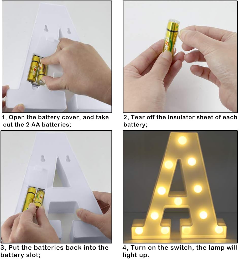Set Sail Lettres Lumineuses Alphabet Lumineux Lampe LED Lettre Lumières Lettre Deco Opérateur à Piles pour Réceptions Partie Mariage Maison Bar Décoration (A)