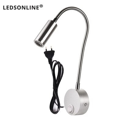 Wall Lmap Sconces Clamp light 3W Bedroom Lamp on/off Switch White Silver Black Flexible Gooseneck home bedside reading lights