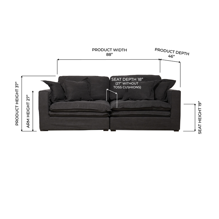 Vintage Charcoal Slipcover 2pc Sofa