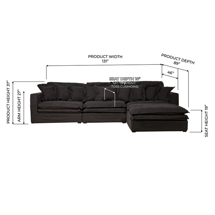 Santa Monica Vintage Charcoal Slipcover 4pc Sectional