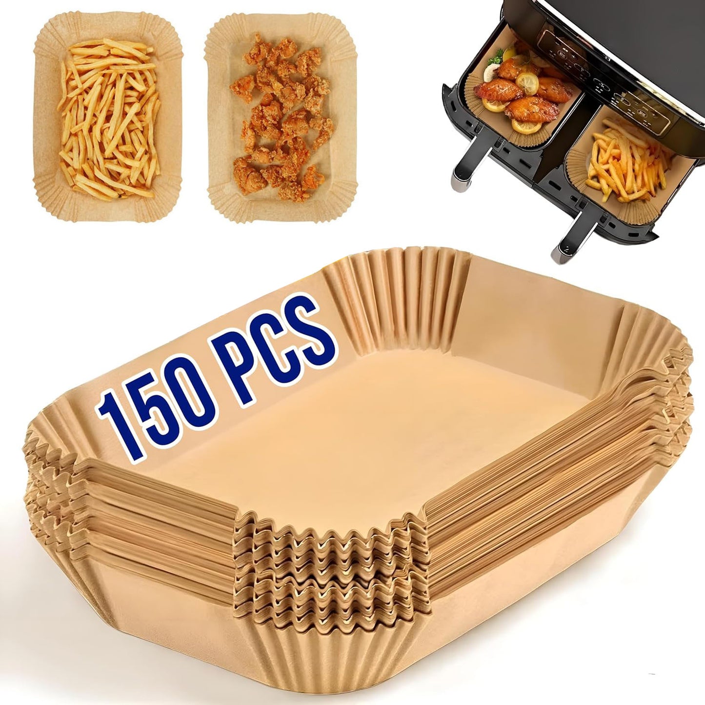 YM Internet | Air Fryer Liners -150 PCS, Disposable Air Fryer Liners for Ninja Dual, AirFryer Paper Liners for AF300UK AF400UK, Compatible with Ninja and Other Dual Zone Air Fryer