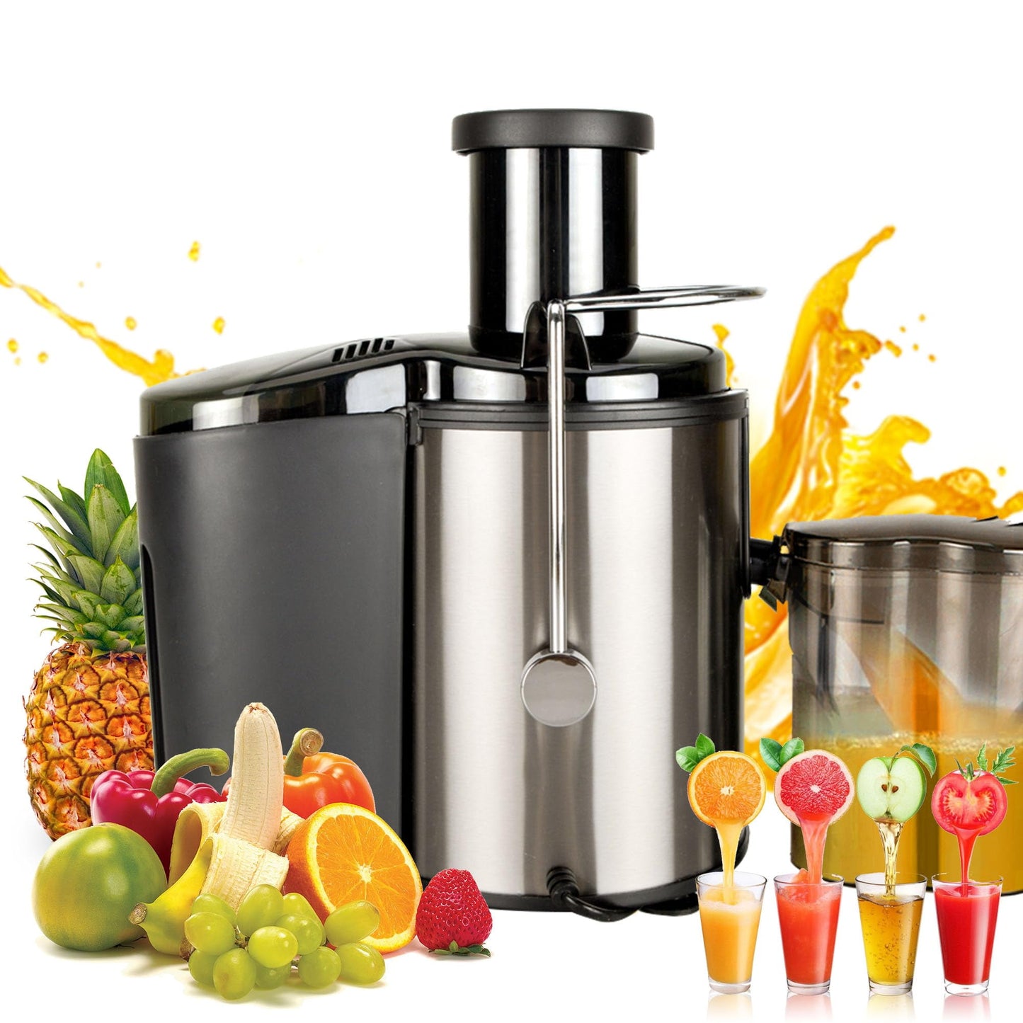 Beainbox Juicer Machine, 800W Electric Juice Extractor with 1500ml Juice Cup for Whole Fruit and Vegetable, Black