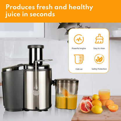 Beainbox Juicer Machine, 800W Electric Juice Extractor with 1500ml Juice Cup for Whole Fruit and Vegetable, Black