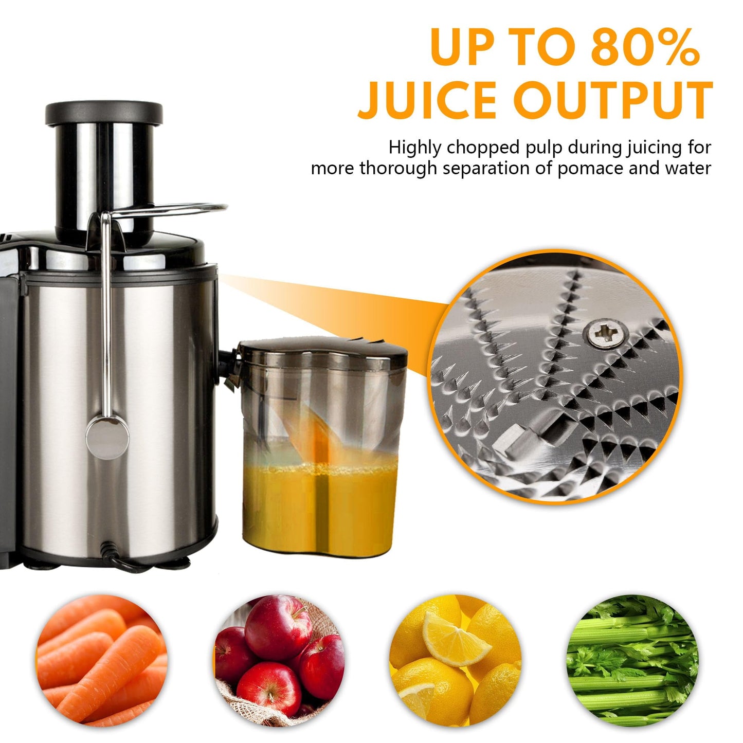 Beainbox Juicer Machine, 800W Electric Juice Extractor with 1500ml Juice Cup for Whole Fruit and Vegetable, Black