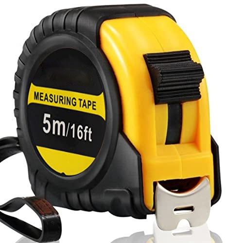 YM Internet Retractable Tape Measure 5m 16Ft, Heavy Duty Nylon Coated Measuring Tape, Imperial and Metric Measurement with Metal Belt Clip