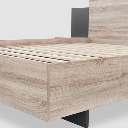 Doppelbett Holzbett Bettanlage 160 x 200 cm mit 2 Nachtkommoden Modernes Bett inkl. 2 Nachttischen Schlafzimmer Komplett-205.5x235x76.5 cm(T/B/H) Set in Eiche Sonoma/Dunkelgrau