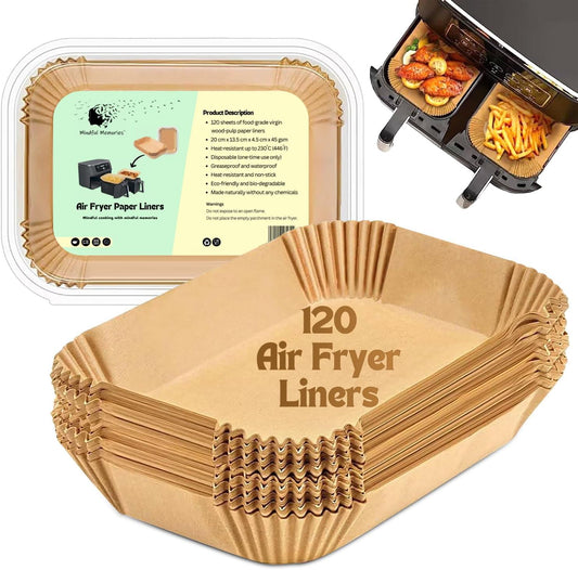 YM Internet Air Fryer Paper Liners Disposable 120 pcs (20 x 13.5 x 4.5 cm) for Ninja Air Fryer – Non-Stick Paper Liners Compatible with Most Dual Zone Air Fryers – Air Fryer Accessories