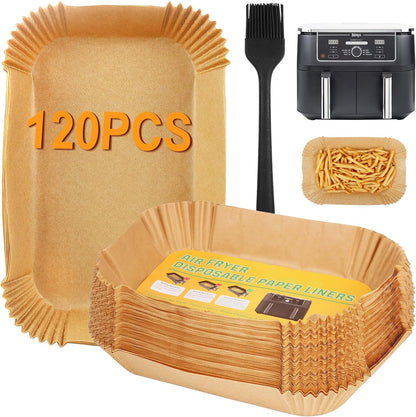 YM Internet 120 PCS Airfryer Liners Disposable for Tower/Ninja Double Stack XL SL400UK Air Fryer, Paper Air Fryer Liners Accessories for NINJA AF400UK/AF400UK/ Foodi Max AF451UK 9.5L 2 Drawer Air Fryer