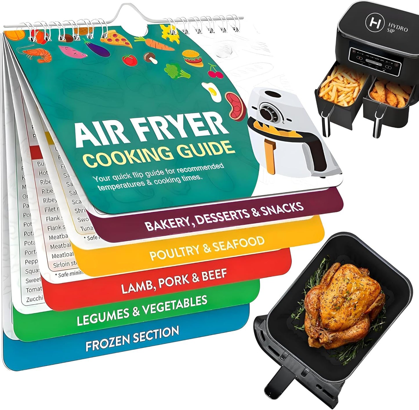 YM Internet Air Fryer Cookbook, Air Fryer Cheat Sheet Magnets Cooking Guide Booklet - Air Fryer Recipe Book - Instant Air Fryer Accessories for Oven Cooking Pot Temperature and Kitchen Conversions.