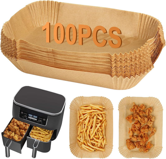 YM Internet 100pcs Air Fryer Liners for Ninja Dual, Air Fryer AF300UK AF400UK Accessories, Disposable Parchment Paper Liner, Compatible with Ninja, Salter, Tower and Other Dual Zone Air Fryer