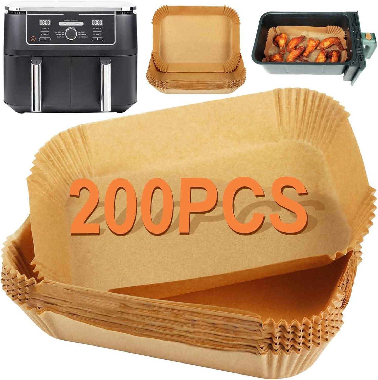 YM Internet 200 PCS Air Fryer Liners for Tower 9L / Ninja Foodi Max Dual 9.5L/Instant Vortex/Salter, Air Fryer Accessories for AF300UK 7.6L/AF400UK/AF451UK/AF500UK/EMtronics & Other 2 Drawer Air Fryer