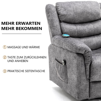 Power Elektrischer Massagelift-Liegestuhl mit Wärme und Vibration für ältere Menschen, strapazierfähiger und sicherer Bewegungs-Liegemechanismus – rutschfestes Stoffsofa, zeitgenössisches, überfüllte