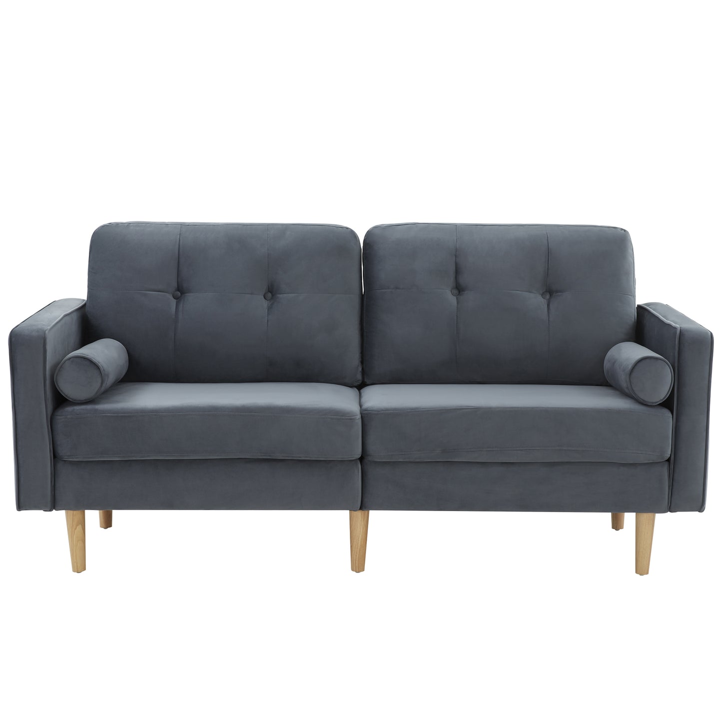 2-Sitzer-Sofagarnitur, Holzfüße, Stilvolles und elegantes 2-Sitzer Samtsofa in Dunkelblau, gepolstertes Sofa mit edler Knopfheftung und typischen Armlehnen für das Wohnzimmer