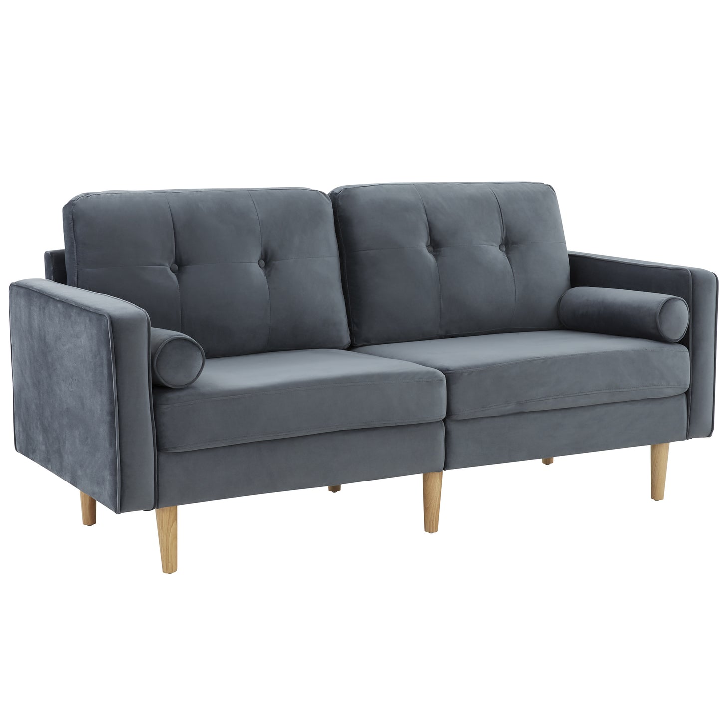 2-Sitzer-Sofagarnitur, Holzfüße, Stilvolles und elegantes 2-Sitzer Samtsofa in Dunkelblau, gepolstertes Sofa mit edler Knopfheftung und typischen Armlehnen für das Wohnzimmer