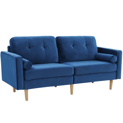 2-Sitzer-Sofagarnitur, Holzfüße, Stilvolles und elegantes 2-Sitzer Samtsofa in Dunkelblau, gepolstertes Sofa mit edler Knopfheftung und typischen Armlehnen für das Wohnzimmer