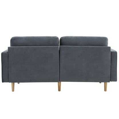 2-Sitzer-Sofagarnitur, Holzfüße, Stilvolles und elegantes 2-Sitzer Samtsofa in Dunkelblau, gepolstertes Sofa mit edler Knopfheftung und typischen Armlehnen für das Wohnzimmer