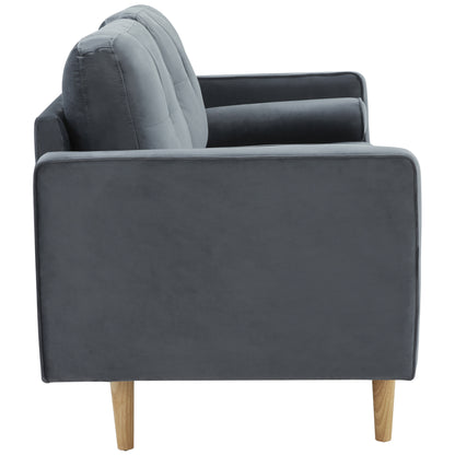 2-Sitzer-Sofagarnitur, Holzfüße, Stilvolles und elegantes 2-Sitzer Samtsofa in Dunkelblau, gepolstertes Sofa mit edler Knopfheftung und typischen Armlehnen für das Wohnzimmer