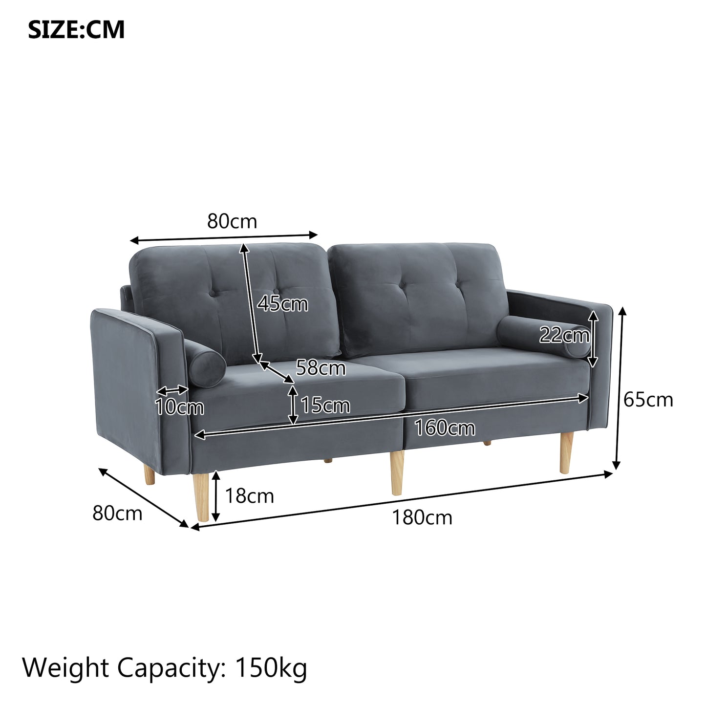 2-Sitzer-Sofagarnitur, Holzfüße, Stilvolles und elegantes 2-Sitzer Samtsofa in Dunkelblau, gepolstertes Sofa mit edler Knopfheftung und typischen Armlehnen für das Wohnzimmer