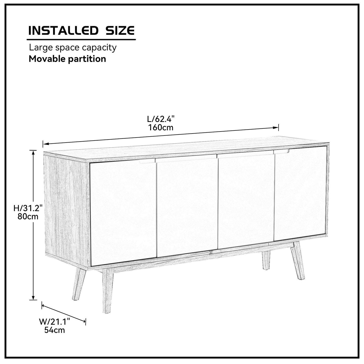 Sideboard Kommode Highboard Mehrzweckschrank II 160x 45x 80 cm (Lx Bx H) in Weiß Wohnzimmer Schlafzimmer Esszimmer