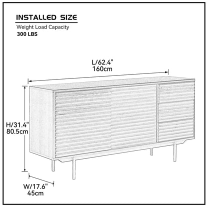 Sideboard Anrichte Highboard Mehrzweckschrank Kommode Wohnwand Anthrazit Lowboard, für Wohnzimmer, Unterhaltungsraum, Industrie-Design, Schwarz, 160*45*81 cm