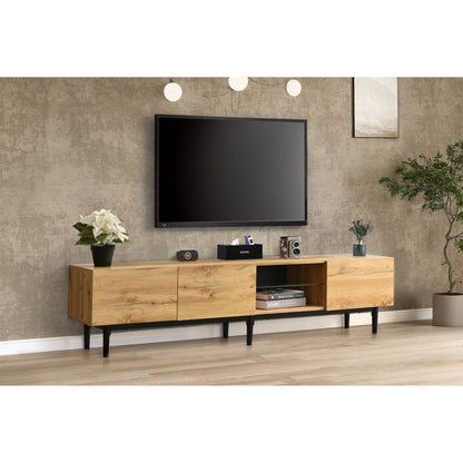 Moderner TV-Schrank mit Holzmaserung, variable LED-Leuchten, 175 (L) x 31 (W) x 41 (H) cm