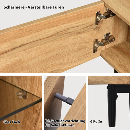 Moderner TV-Schrank mit Holzmaserung, variable LED-Leuchten, 175 (L) x 31 (W) x 41 (H) cm