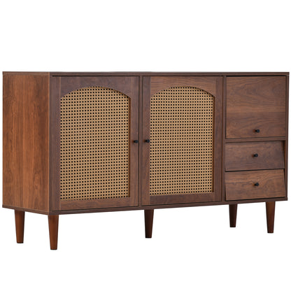 Sideboard Mit Rattan Einsatz, Breite 130 cm, mit drei Türen und zwei unregelmäßigen Schubladen 130*75.5*40 cm