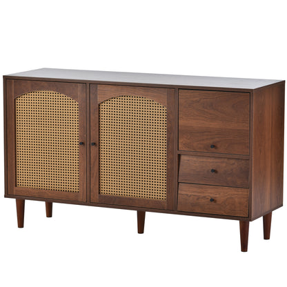 Sideboard Mit Rattan Einsatz, Breite 130 cm, mit drei Türen und zwei unregelmäßigen Schubladen 130*75.5*40 cm