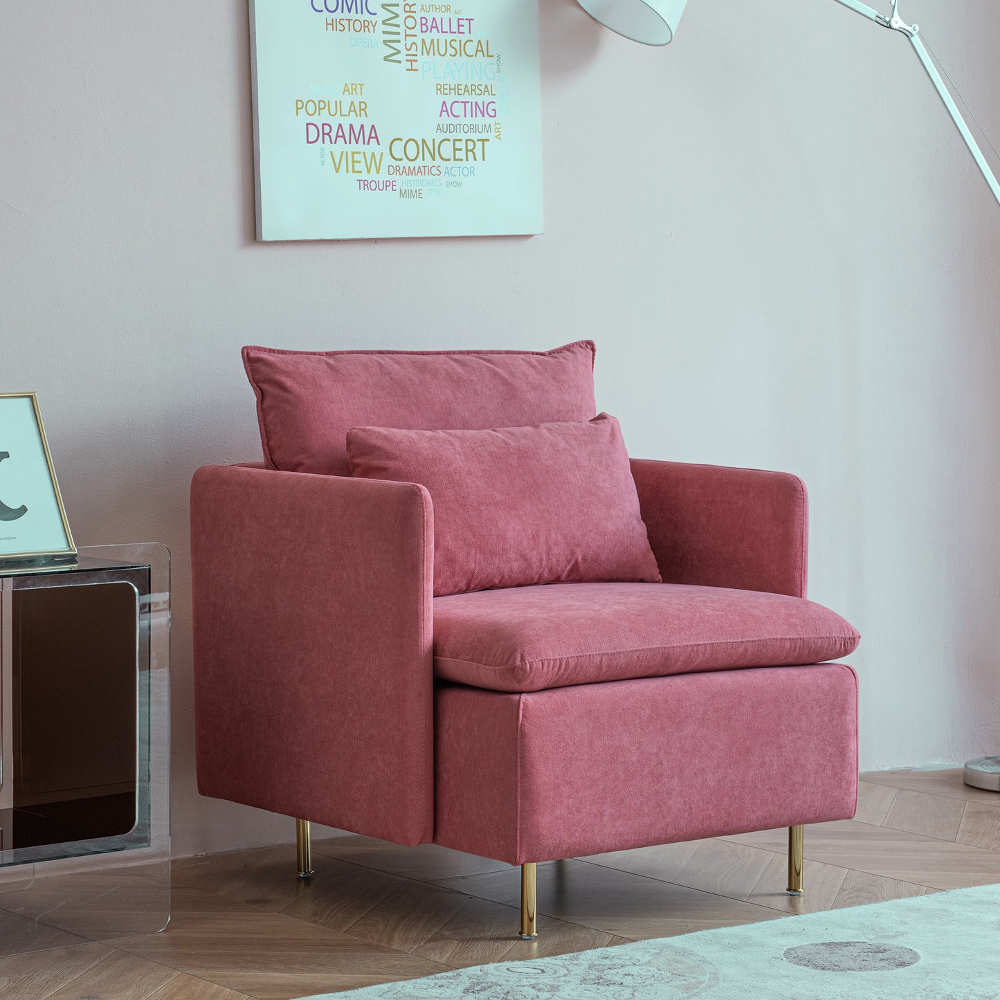 Modern fabric accent armchair,upholstered single sofa chair,Pink Cotton Linen---30.7"