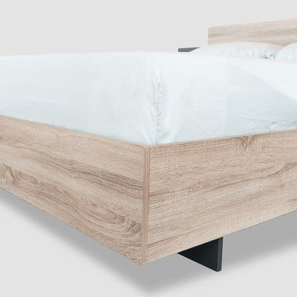 Doppelbett Holzbett Bettanlage 160 x 200 cm mit 2 Nachtkommoden Modernes Bett inkl. 2 Nachttischen Schlafzimmer Komplett-205.5x235x76.5 cm(T/B/H) Set in Eiche Sonoma/Dunkelgrau