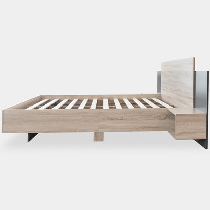 Doppelbett Holzbett Bettanlage 140 x 200 cm mit 2 Nachtkommoden Modernes Bett inkl. 2 Nachttischen Schlafzimmer Komplett-205.5x215x76.5 cm(T/B/H) Set in Eiche Sonoma/Dunkelgrau