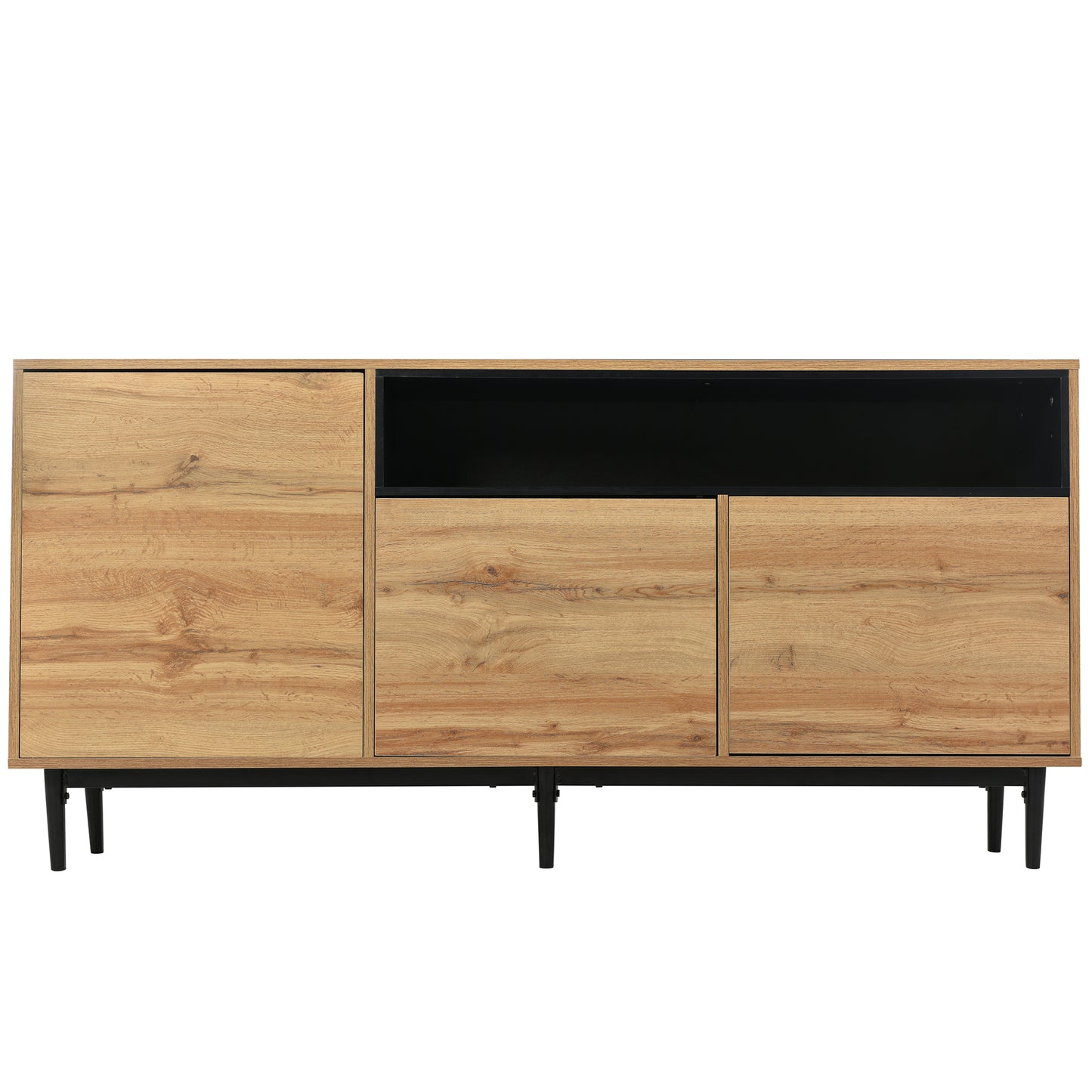 Moderner sideboard aus Holz mit drei Türen und Regalen, 160 x 35 x 76 cm, Einfache Montage, platzsparendes Design, robust und zuverlässig