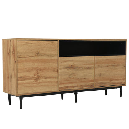 Moderner sideboard aus Holz mit drei Türen und Regalen, 160 x 35 x 76 cm, Einfache Montage, platzsparendes Design, robust und zuverlässig