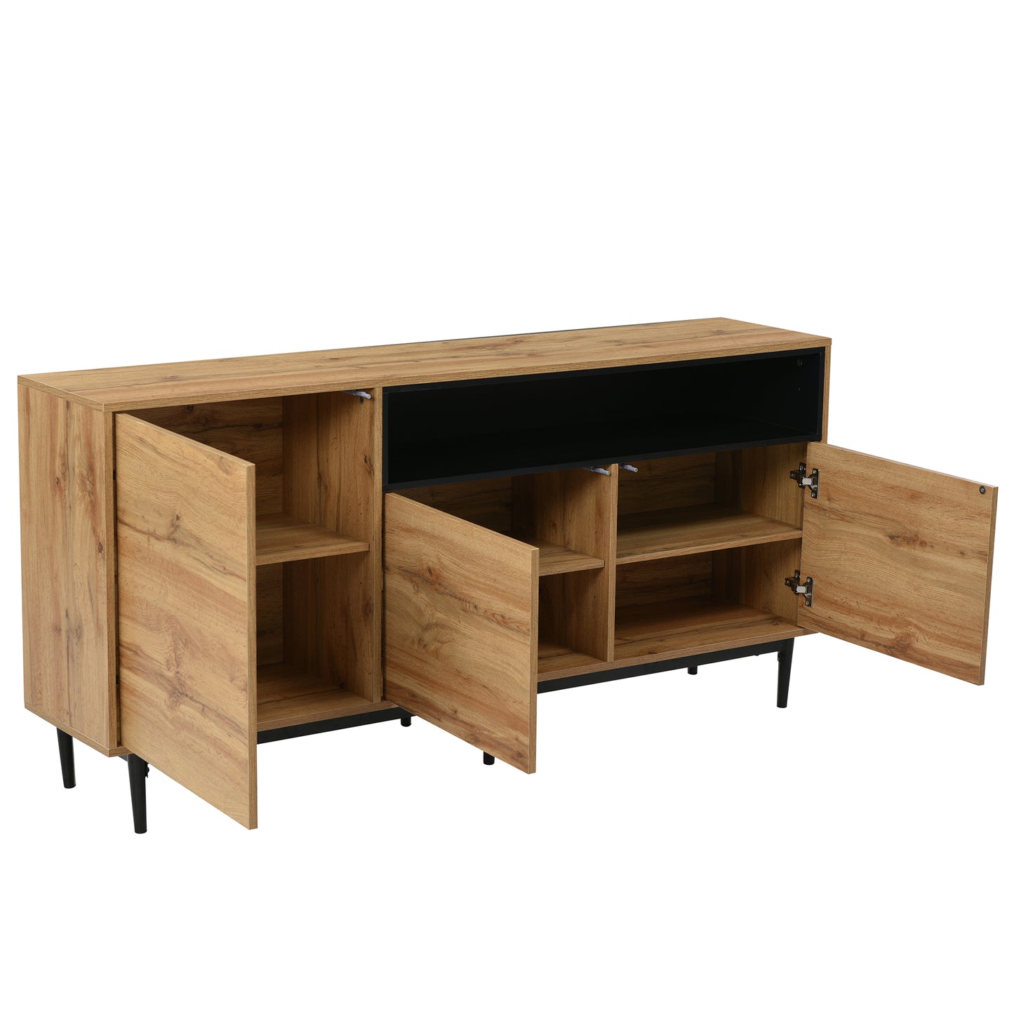 Moderner sideboard aus Holz mit drei Türen und Regalen, 160 x 35 x 76 cm, Einfache Montage, platzsparendes Design, robust und zuverlässig