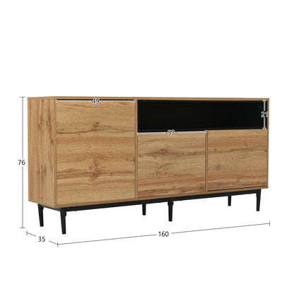 Moderner sideboard aus Holz mit drei Türen und Regalen, 160 x 35 x 76 cm, Einfache Montage, platzsparendes Design, robust und zuverlässig